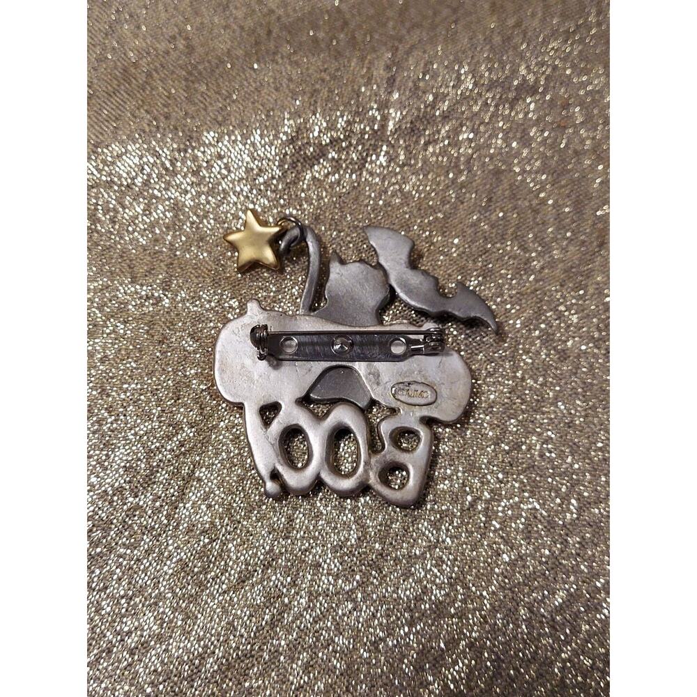Vintage AJMC Large Halloween Cat Jack O Lantern Bat Boo Enamel Pewter Brooch Pin - Picture 6 of 12